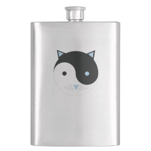 YinYang Kitty in blue Cute Meditation Yoga Design Hip Flask