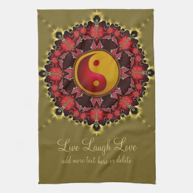 YinYang Red+Gold Mandala New Age Tea Towel (Vertical)