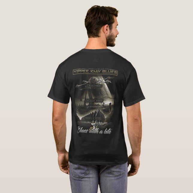 Yippee Ki Ay Blues Futuristic Logo T-Shirt (Back Full)