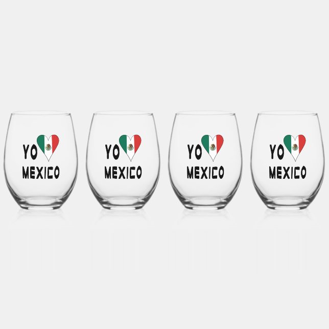 Yo Amo Mexico Stemless Wine Glass (Front)
