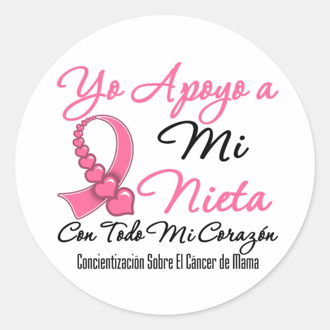 Yo Apoyo a Mi  Nieta - Cáncer de Mama Classic Round Sticker (Front)
