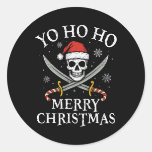 Yo Ho Ho Merry Christmas Holiday Pirate Santa Hat Classic Round Sticker