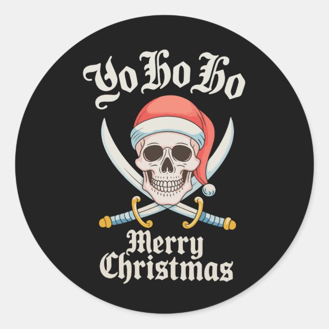 Yo Ho Ho Merry Christmas Pirate Xmas Skull Holiday Classic Round Sticker (Front)