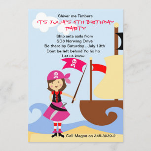 Yo Ho Ho Pink Pirate Birthday Party invitation