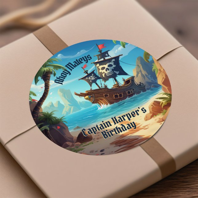 Yo Ho Ho! Pirate Boys' Paradise Island Birthday Classic Round Sticker (Creator Uploaded)