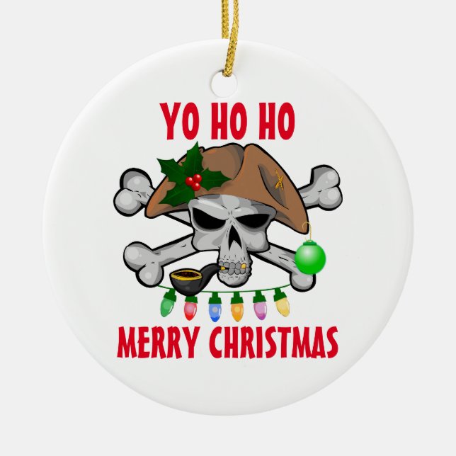 Yo Ho Ho Pirate Merry Christmas Ceramic Tree Decoration (Front)