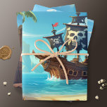 Yo Ho Ho! Pirate Paradise Island Birthday  Wrapping Paper Sheet<br><div class="desc">Arrr, ye Gift-Givers and Scallywags! 🏴‍☠️ Lookin' to wrap yer treasures fit for a Pirate King or Queen? Then set yer sights on these 3 sheets o' Pirate Paradise Island Wrapping Paper! With vivid artwork showin' off a paradise island, a grand pirate ship anchored in the distance, a barrel o'...</div>