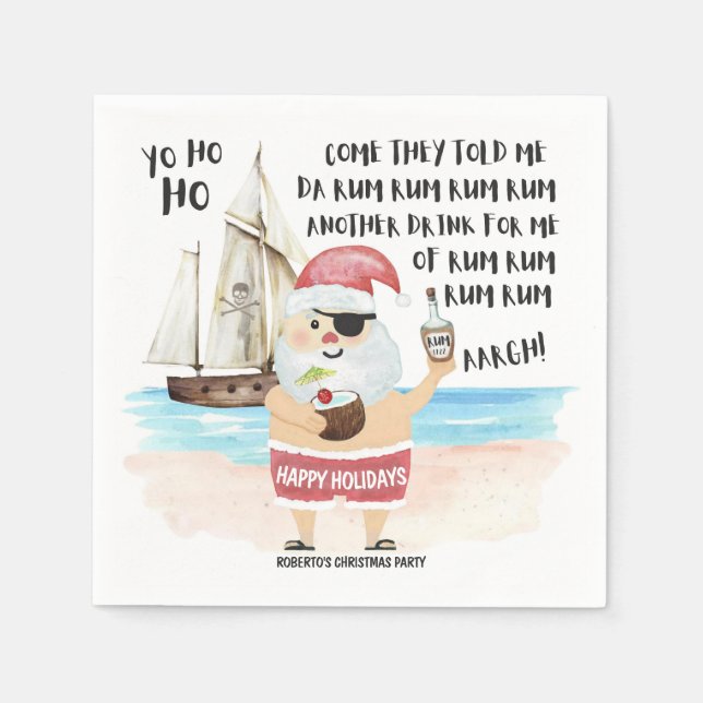 Yo Ho Ho Pirate Santa Ship Rum Christmas  Napkin (Front)