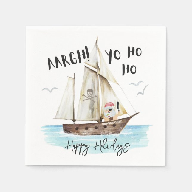 Yo Ho Ho Pirate Santa Ship Sea Christmas Napkin (Front)