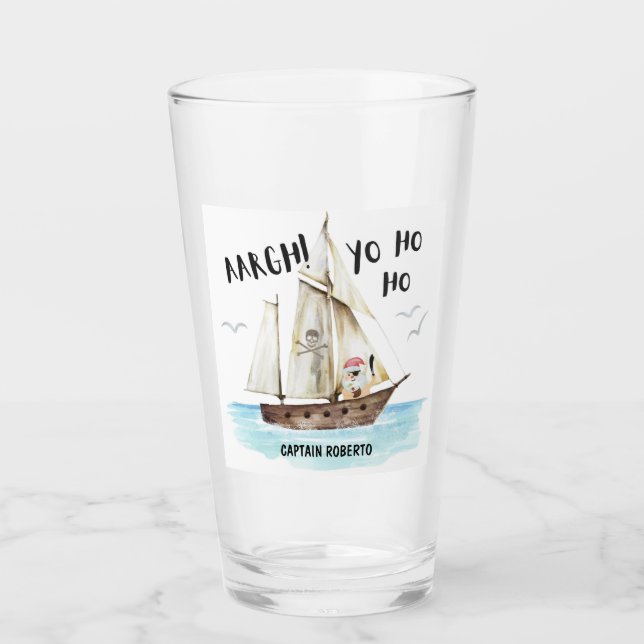 Yo Ho Ho Pirate Ship Captain Santa Christmas Glass (Front)