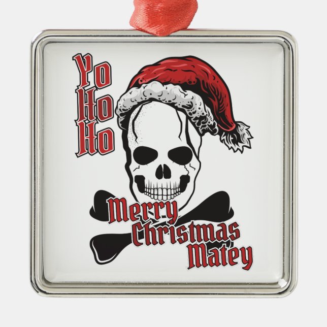 Yo Ho Ho Santa Pirate Jolly Roger Metal Tree Decoration (Front)