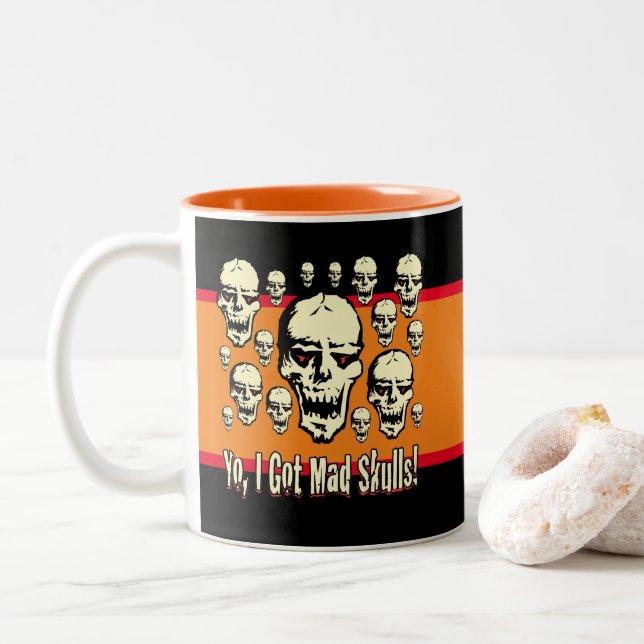 Yo I Got Mad Skulls Stripe Gfx Two-Tone Coffee Mug (With Donut)
