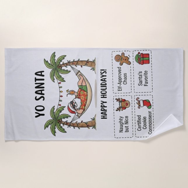 Yo Santa Funny Summer Christmas Happy Holidays Beach Towel (Front)
