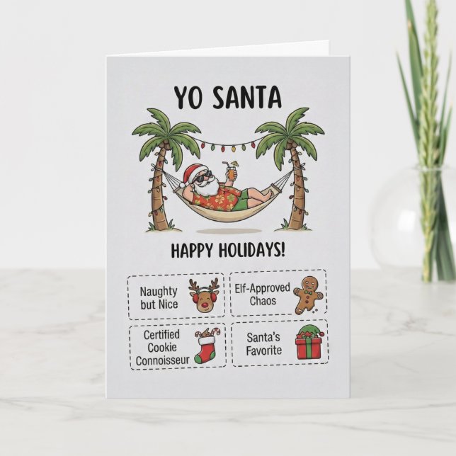Yo Santa Funny Summer Christmas Tropical Holiday Card (Front)