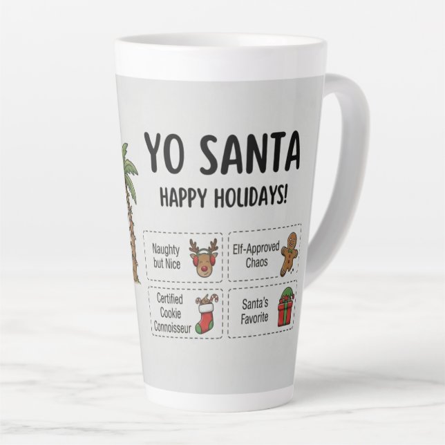 Yo Santa Funny Summer Christmas Tropical Holiday Latte Mug (Right Angle)
