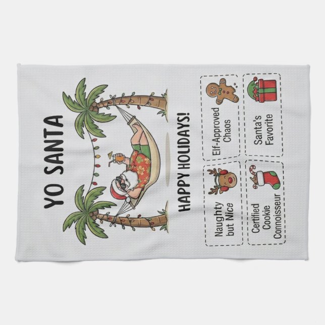 Yo Santa Funny Summer Christmas Tropical Holiday Tea Towel (Horizontal)