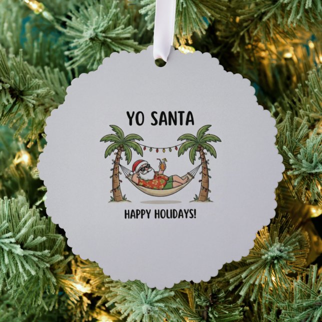 Yo Santa Funny Summer Christmas Tropical Holiday Tree Decoration Card (Insitu (Tree))