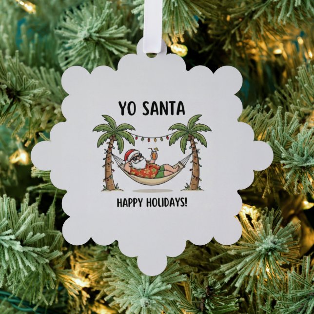 Yo Santa Funny Summer Christmas Tropical Holiday Tree Decoration Card (Insitu (Tree))