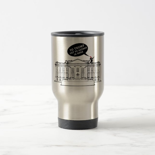 YO TRUMP  - WHITEHOUSE STAINLESS STEEL WATER BOTTL TRAVEL MUG (Center)