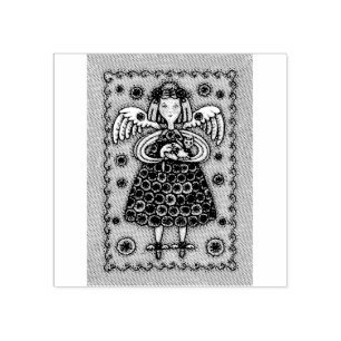 YO YO QUILT ANGEL & KITTEN RUBBER STAMP *Custom