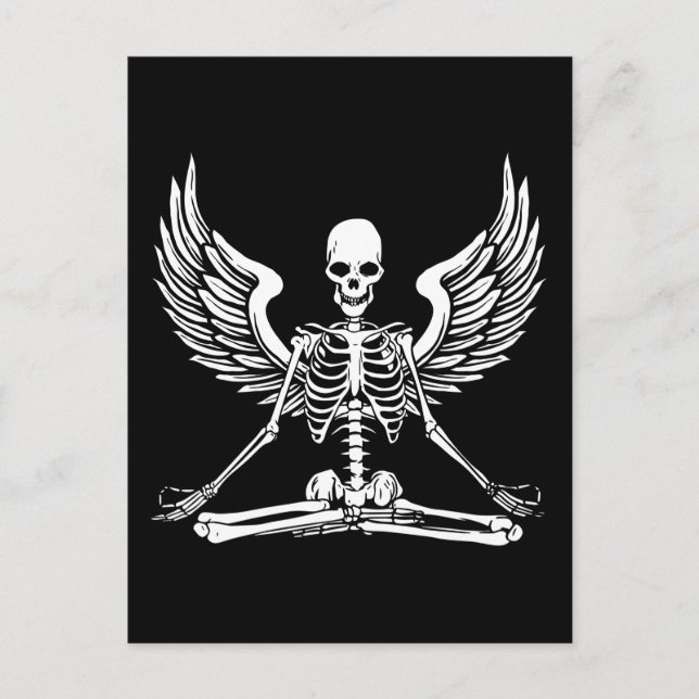 Yoga Aesthetic Goth Wings Meditate Skeleton Angel Postcard (Front)