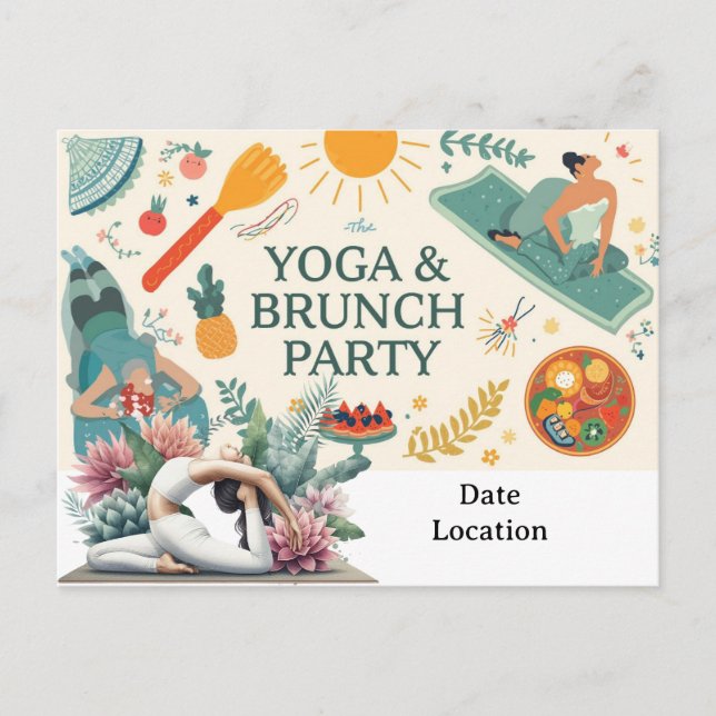 Yoga and Brunch Party invitation  Postcard (Front)
