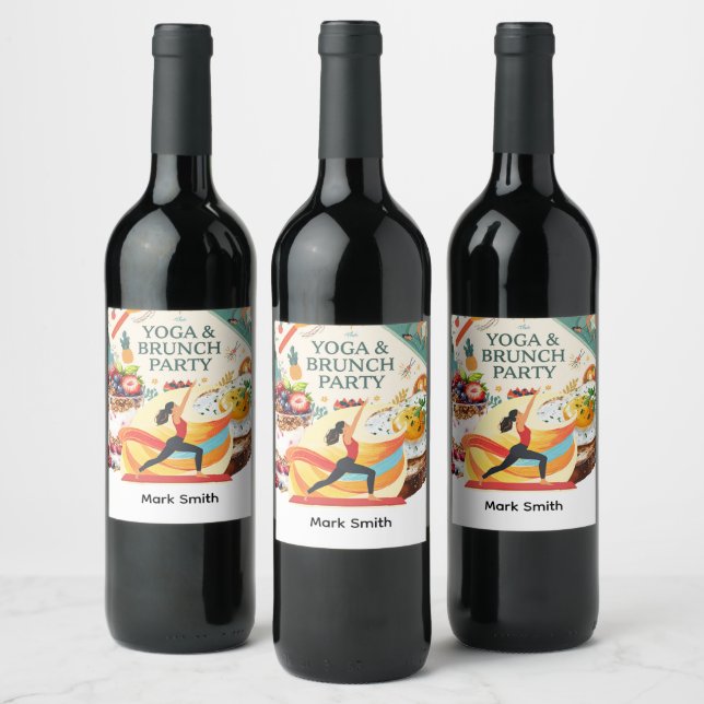 Yoga and Brunch Party  Wine Label (Bottles)