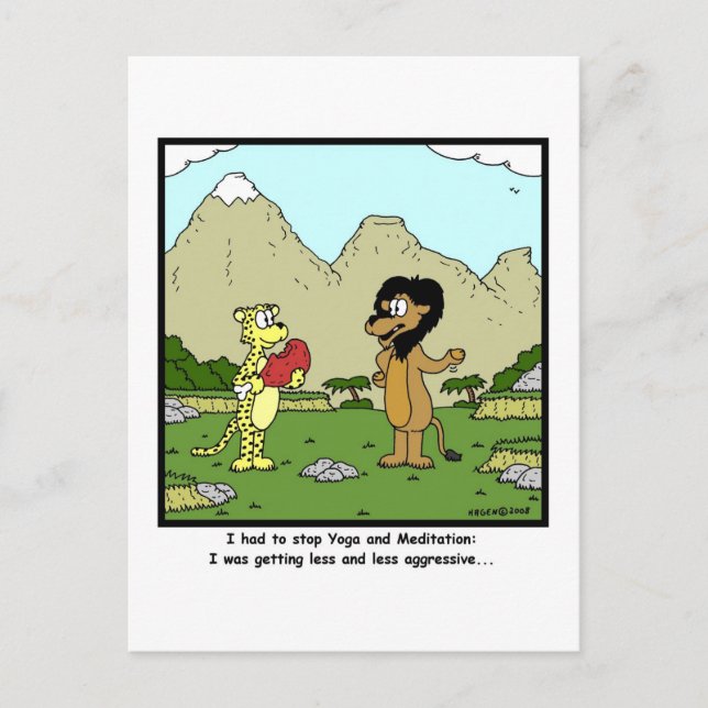 Yoga and Meditation: Lion Cartoon Postcard (Front)