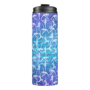 Yoga Asanas pattern on watercolor purple and blue Thermal Tumbler