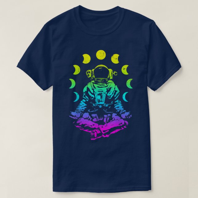 Yoga Astronaut Moon Phase Zen Meditation Lotus Pos T-Shirt (Design Front)