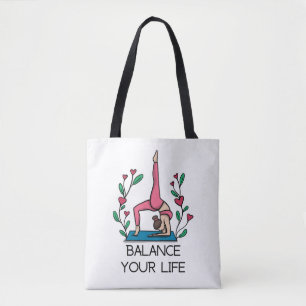 Yoga balance your life lady in pink posing yoga   tote bag