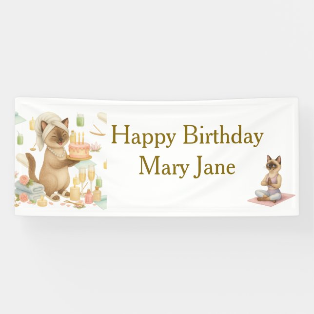 Yoga Birthday Party for Siamese Cat Lovers  Banner (Horizontal)
