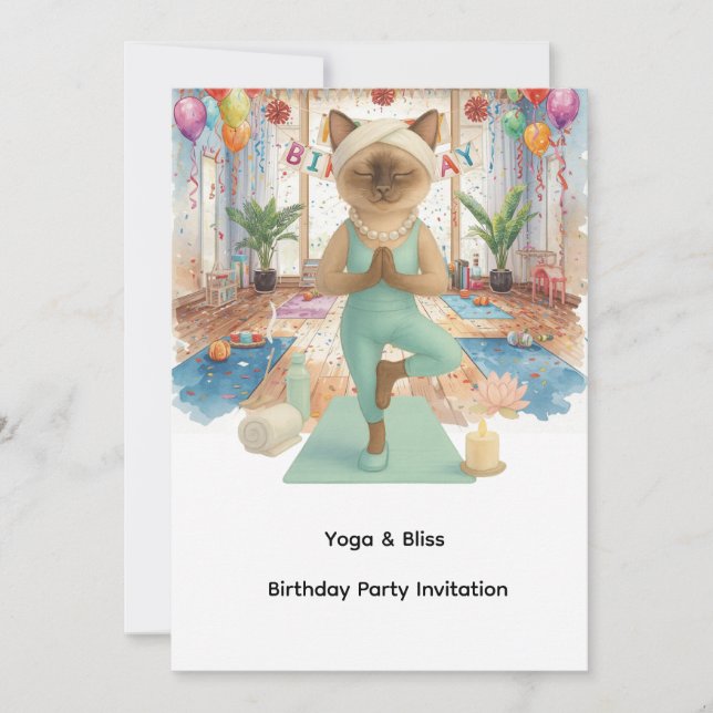 Yoga Birthday Party for Siamese Cat Lovers Invitation (Front)