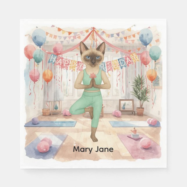 Yoga Birthday Party for Siamese Cat Lovers Napkin (Front)