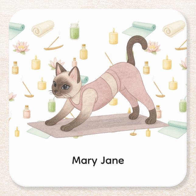 Yoga Birthday Party for Siamese Cat Lovers  Square Paper Coaster (Front)