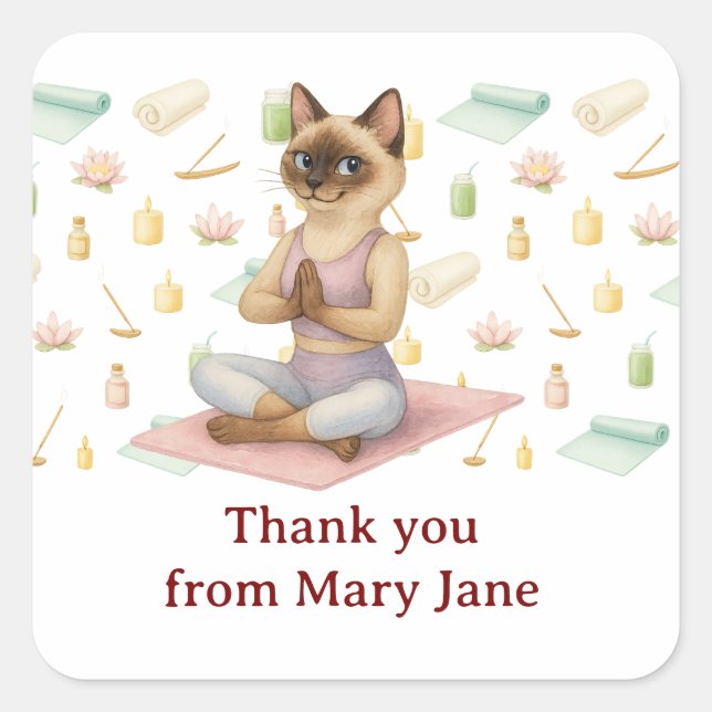 Yoga Birthday Party for Siamese Cat Lovers  Square Sticker (Front)