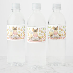 Yoga Birthday Party for Siamese Cat Lovers  Water Bottle Label