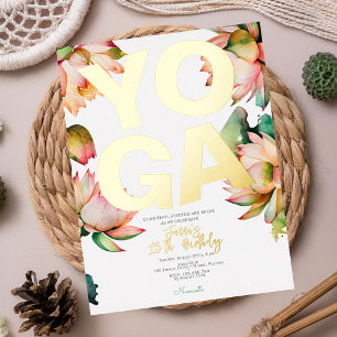 Yoga birthday party gold foil holiday postcard
