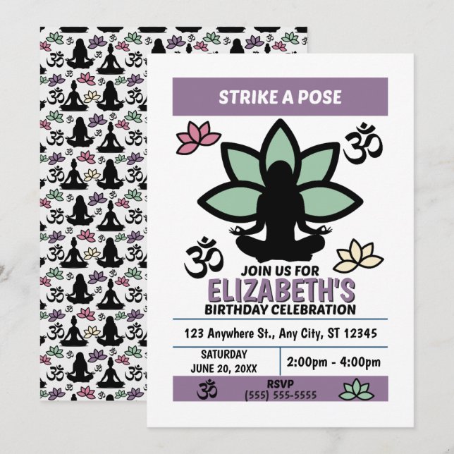 Yoga Birthday Party Invitation (Front/Back)