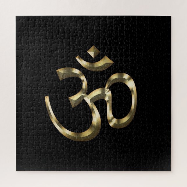 Yoga black and gold Om Hindu Buddhist Symbol Jigsaw Puzzle (Vertical)