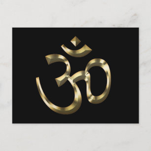 Yoga black gold metallic Om Hindu Buddhist Symbol Postcard
