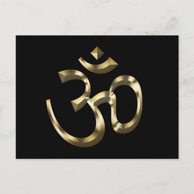 Yoga black gold metallic Om Hindu Buddhist Symbol Postcard (Front)