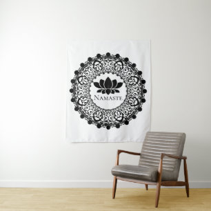 Yoga Black Mandala Namaste Lotus Tapestry