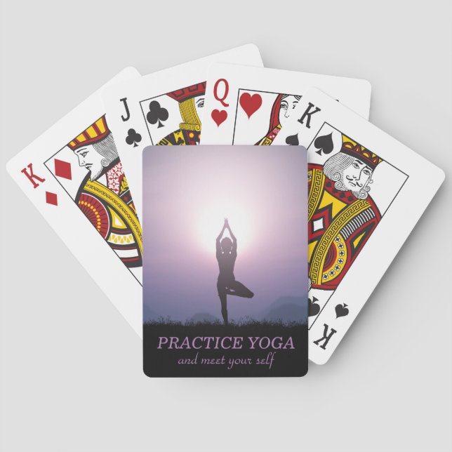 Yoga Black Purple Vrksasana Tree Pose Playing Cards (Back)