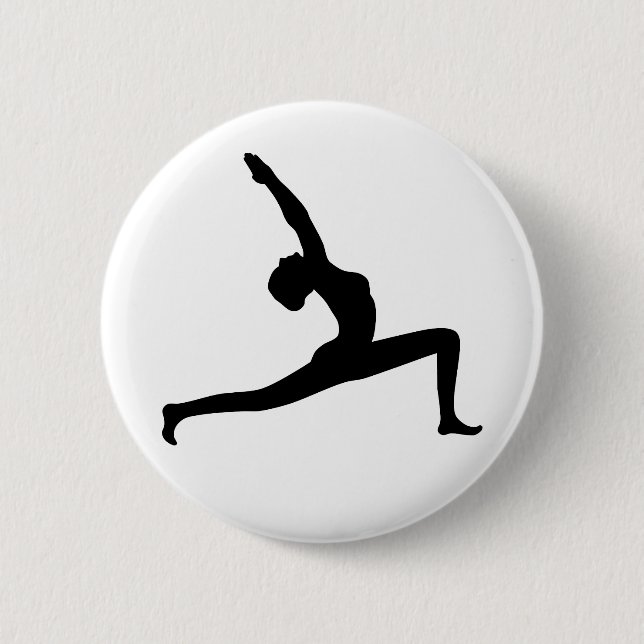Yoga Black Silhouette Woman Posing Round Button (Front)