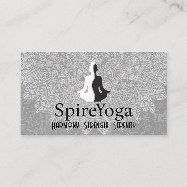 Yoga Black White Logo | Mandala Pattern Business Card (Front)