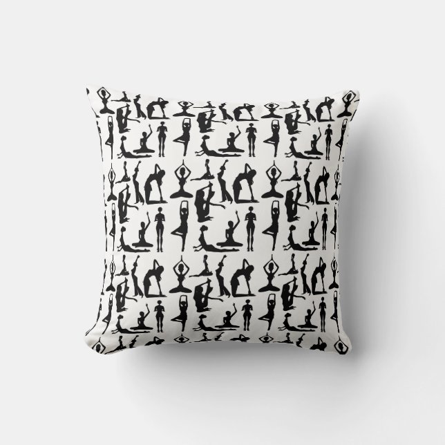 Yoga black white positions pattern elegant cushion (Front)