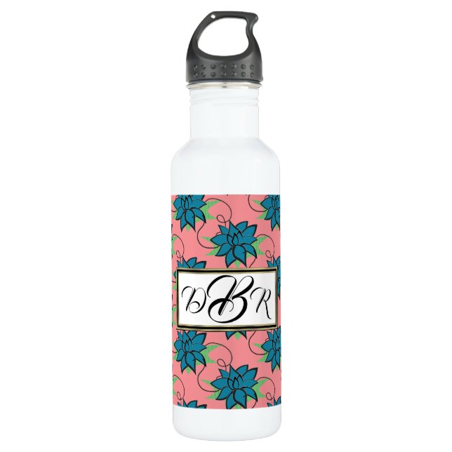 Yoga Blue Lotus Flower Monogram 710 Ml Water Bottle (Front)
