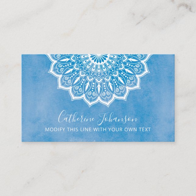 Yoga Blue Watercolor, Mandala Hand drawn  Business Card (Front)