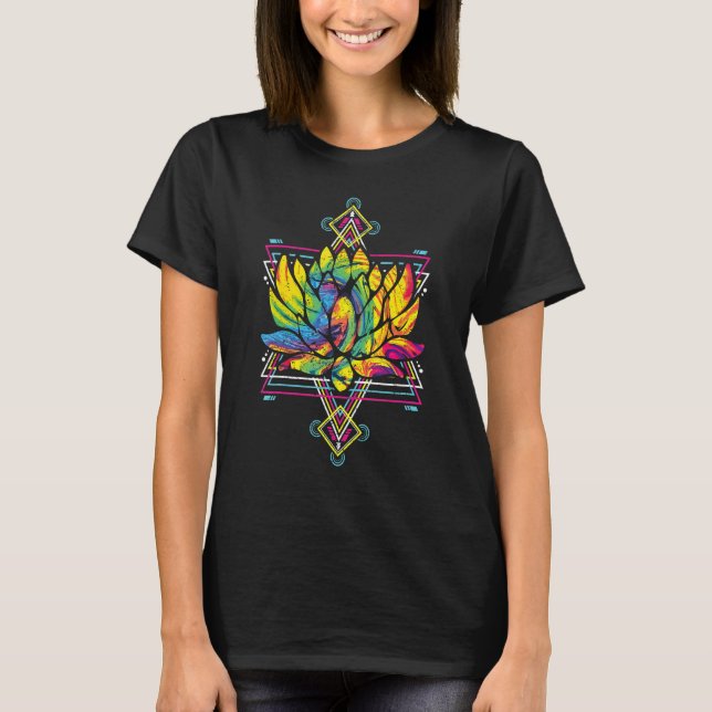 Yoga Boho Flower Blossom Sacred Geometry Lotus T-Shirt (Front)